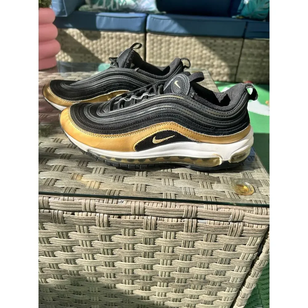 Nike Air Max 97 Black Metallic Gold Youth 7Y - Picture 3 of 8
